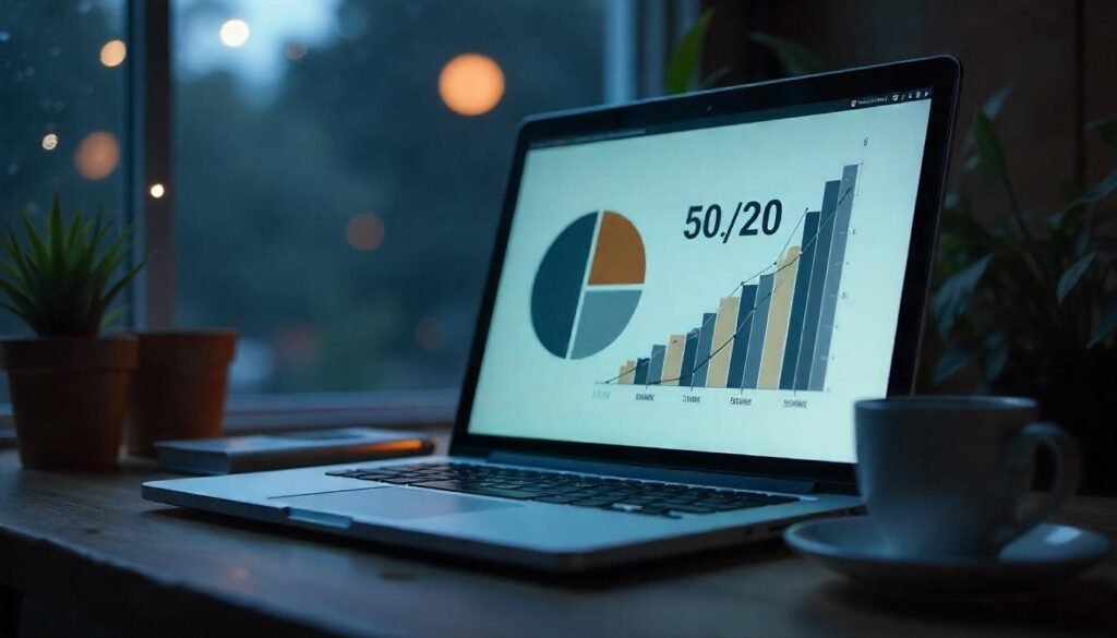 An infographic or pie chart showing the 50/30/20 budgeting rule split into needs, wants, and savings.